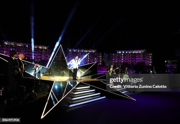 Singer Matteo Brancaleoni performs during the Grand Opening of Bulgari Dubai Resort on December 5, 2017 in Dubai, United Arab Emirates.