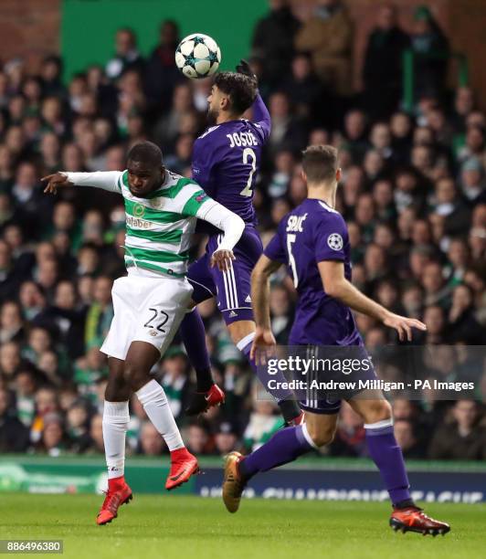 Celtic's Olivier Ntcham and Anderlecht's Humberto Josue Sa battle for the ball during the UEFA Champions League match at Celtic Park, Glasgow.