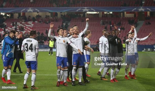 Fc Basel players celebrate the victory at the end of the UEFA Champions League match between SL Benfica and FC Basel at Estadio da Luz on December 5,...