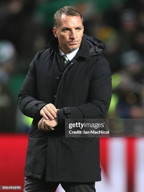 Celtic manager Brendan Rodgers is seen during the UEFA Champions League group B match between Celtic FC and RSC Anderlecht at Celtic Park on December...