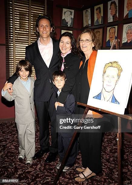 Actor Steven Weber , his son Jack Weber , wife Juliette Hohnen , his mother Fran Weber, and son Alfie Weber attend the actor's caricature unveiling...