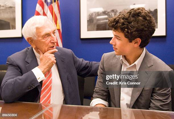 Sen. Frank Lautenberg , and Nick Jonas discuss Juvenile Diabetes at the Senate Hart Office Building on June 23, 2009 in Washington DC.