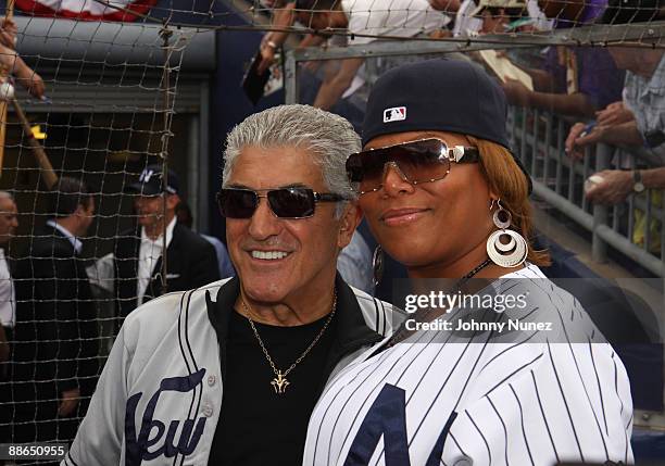 Frank Vincent and Queen Latifah attend the 2009 Atlantic League All-Star Game and the Hot 97 vs. KISS-FM Celebrity Softball Showdown pre-game at the...