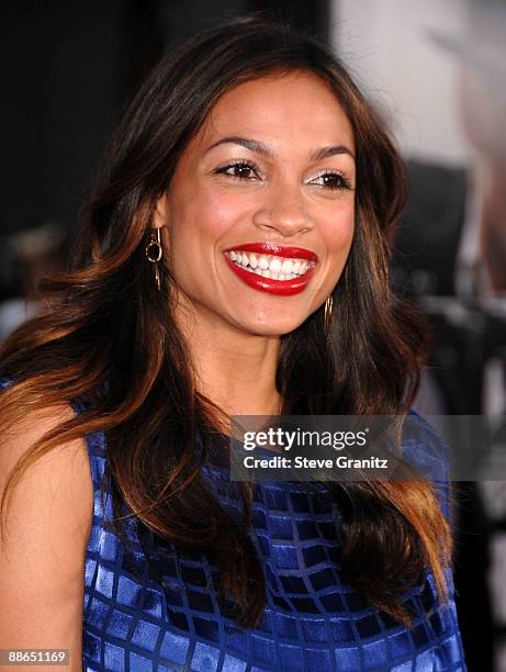 Actress Rosario Dawson arrives on the red carpet of the 2009 Los Angeles Film Festival's premiere of "Public Enemies" at the Mann Village Theatre on...