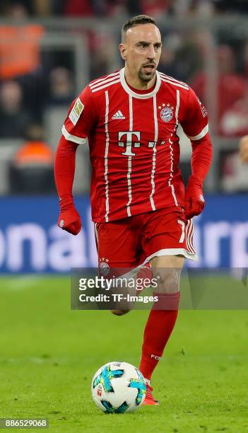 Franck Ribery of Bayern Muenchen controls the ball during the Bundesliga match between FC Bayern Muenchen and Hannover 96 at Allianz Arena on...