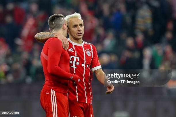 Franck Ribery of Bayern Muenchen Rafinha of Bayern Muenchen celebrates after winning the Bundesliga match between FC Bayern Muenchen and Hannover 96...
