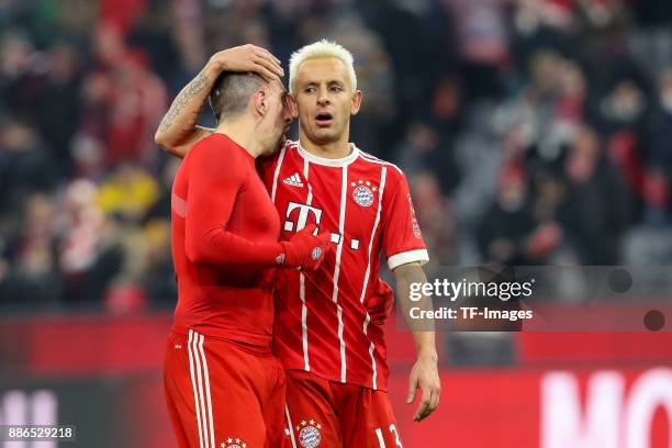 Franck Ribery of Bayern Muenchen Rafinha of Bayern Muenchen celebrates after winning the Bundesliga match between FC Bayern Muenchen and Hannover 96...