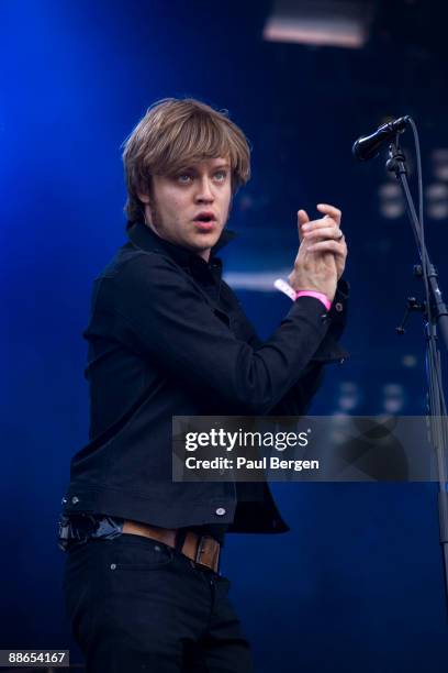 Gustaf Noren lead singer of Swedish band Mando Diao performs on stage on day 3 of Pinkpop at Megaland on June 1, 2009 in Landgraaf, Netherlands.