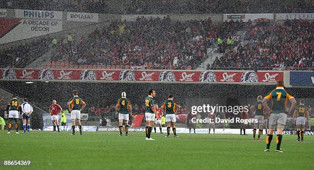 Heavy rain falls during the match between the Emerging Springboks and the British and Irish Lions on their 2009 tour of South Africa at Newlands...