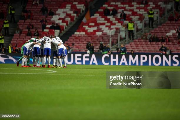 Basel's team players before the UEFA Champions League Group A football match between SL Benfica and FC Basel at the Luz stadium in Lisbon, Portugal...