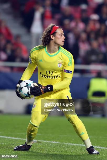 Benfica's Belgian goalkeeper Mile Svilar in action during the UEFA Champions League Group A football match between SL Benfica and FC Basel at the Luz...