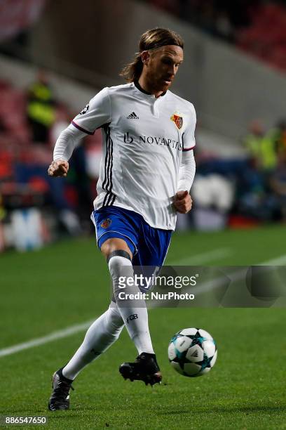 Basel's midfielder Michael Lang in action during Champions League 2017/18 match between SL Benfica vs FC Basel, in Lisbon, on December 5, 2017.