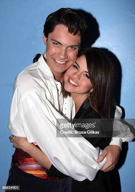 *Exclusive Coverage* Selena Gomez and Drew Seeley pose backstage at "The Little Mermaid" on Broadway at The Lunt-Fontanne Theater on June 23, 2009 in...