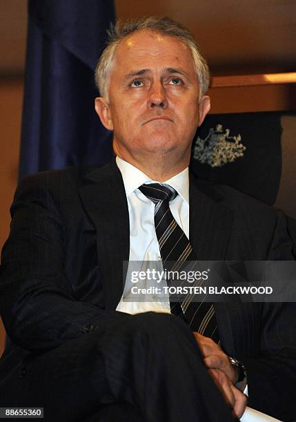 Australian opposition leader Malcolm Turnbull watches on during an official reception at Parliament House in Canberra on June 24, 2009. Turnbull came...