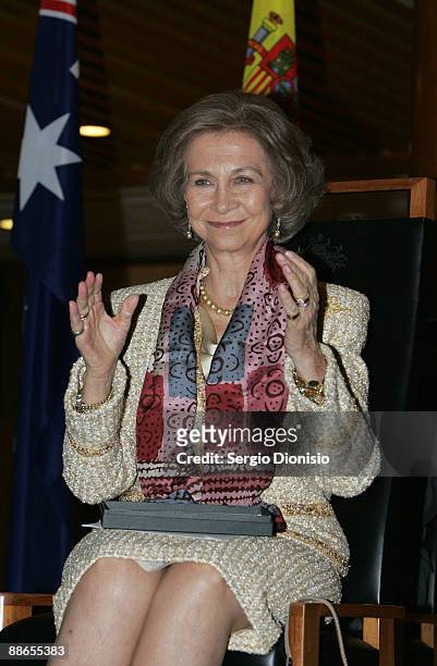 Queen Sofia of Spain smiles during a reception at Parliament House, as part of their 3 day State visit to Australia on June 24, 2009 in Canberra,...