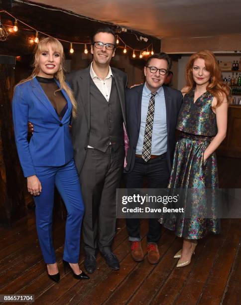 Celinde Schoenmaker, Marcus Brigstocke, Gordon Greenberg and Laura Pitt-Pulford attend the press night performance of "Barnum" at the Menier...