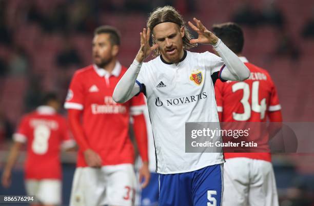 Fc Basel defender Michael Lang from Switzerland reaction after missing a goal opportunity during the UEFA Champions League match between SL Benfica...