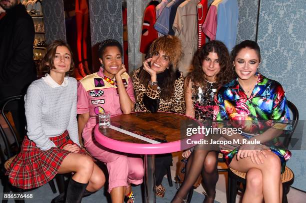 Matilde Solbiati, Tamu McPherson, Viviana Volpicella, Carolina Prada Bianchi and Matilde Gioli attend Miu Miu Club Milan on December 5, 2017 in...