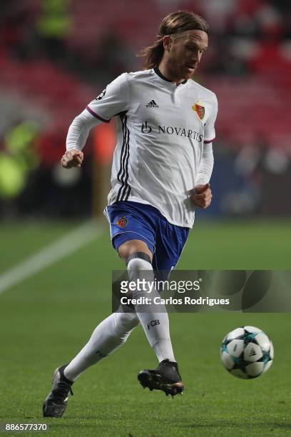 Fc Basel defender Michael Lang from Switzerland during SL Benfica v FC Basel - UEFA Champions League round six match at Estadio da Luz on December...