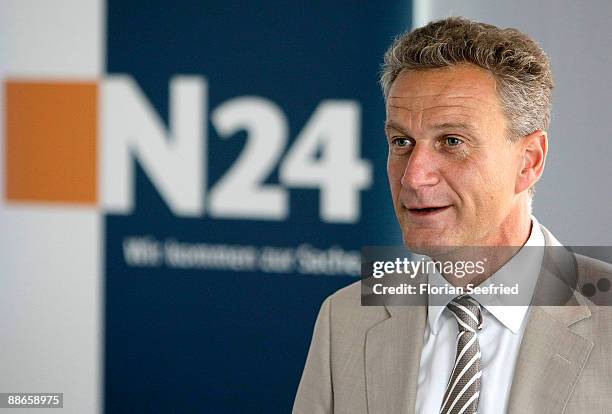 Dr.Torsten Rossmann, CEO of N24, attends a walk through the N24 studio at Potsdamer Platz on June 24, 2009 in Berlin, Germany. The N24 newsroom,...