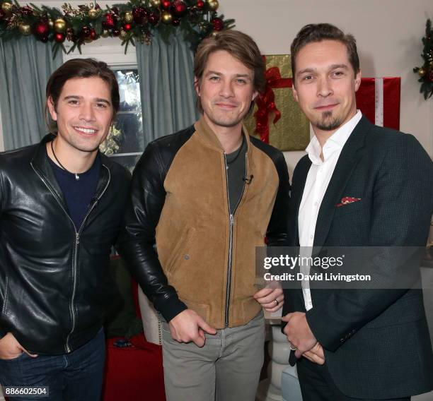 Musicians Zac Hanson, Taylor Hanson and Isaac Hanson of Hanson visit Hallmark's "Home & Family" at Universal Studios Hollywood on December 5, 2017 in...
