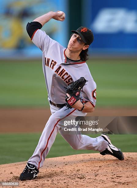 Tim Lincecum of the San Francisco Giants pitches against the Oakland Athletics during the game at the Oakland-Alameda County Coliseum on June 23,...