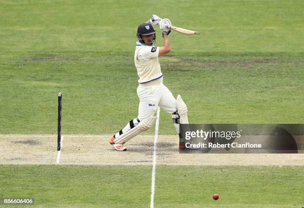 Steve O'Keefe of NSW bats during day four of the Sheffield Shield match between New South Wales and Tasmania at Blundstone Arena on December 6, 2017...