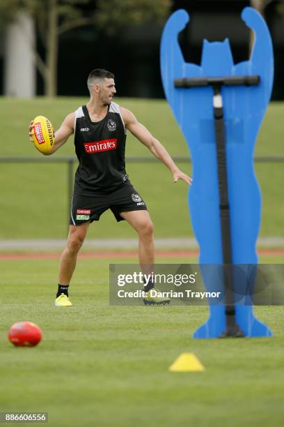 Scott Pendlebury takes part during a Collingwood Magpies men's and women's joint AFL pre-season training session at the Holden Centre on December 6,...