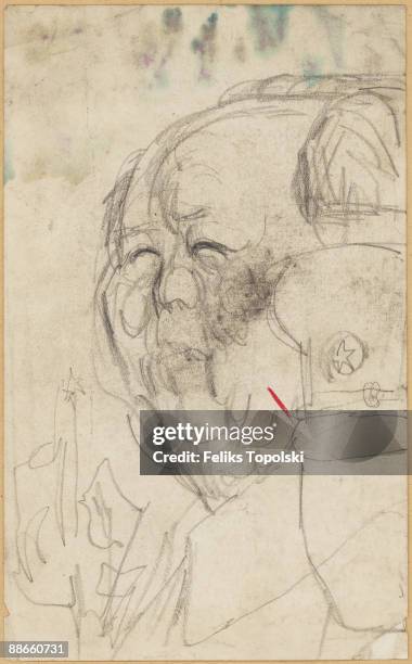 Mao Zedong , 1st Chairman of the Communist Party of China, circa 1960. A sketch by Polish-born British expressionist painter Feliks Topolski.