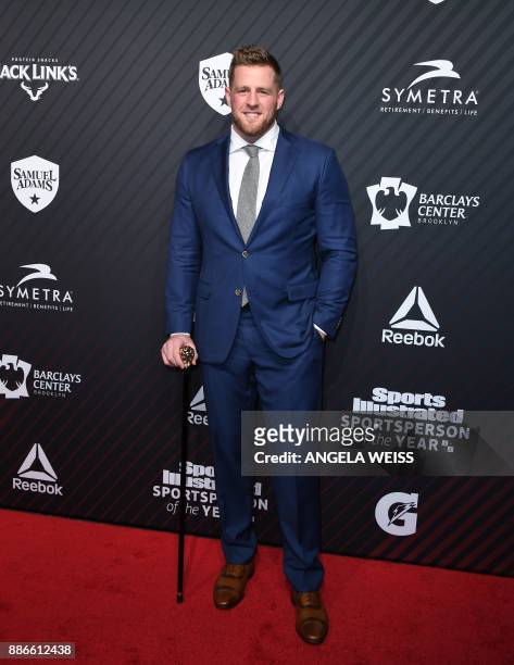 American football player J. J. Watt arrives for the 2017 Sports Illustrated Sportsperson of the Year Award Show on December 5 at Barclays Center in...