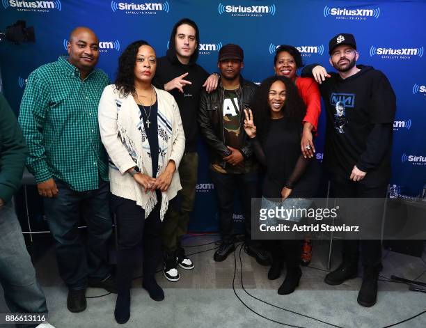 Rapper G-Eazy poses for photos with Sway in Morning team during G-Eazy's album premiere special for "The Beautiful & Damned" on SiriusXM's Shade 45...