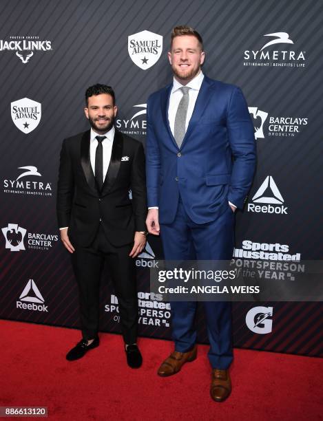 Jose Altuve and J. J. Watt arrive for the 2017 Sports Illustrated Sportsperson of the Year Award Show on December 5 at Barclays Center in New York...