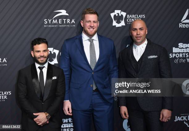 Jose Altuve, J. J. Watt and Carlos Beltran arrive for the 2017 Sports Illustrated Sportsperson of the Year Award Show on December 5 at Barclays...