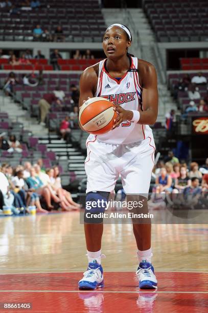 Cheryl Ford of the Detroit Shock shoots a free throw during the WNBA game against the Indiana Fever on June 19, 2009 at The Palace of Auburn Hills in...