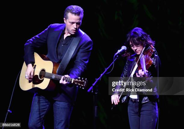 Jason Isbell and Amanda Shires perform onstage during the kick off of Jason Isbell's sold out residency at the Country Music Hall of Fame and Museum...