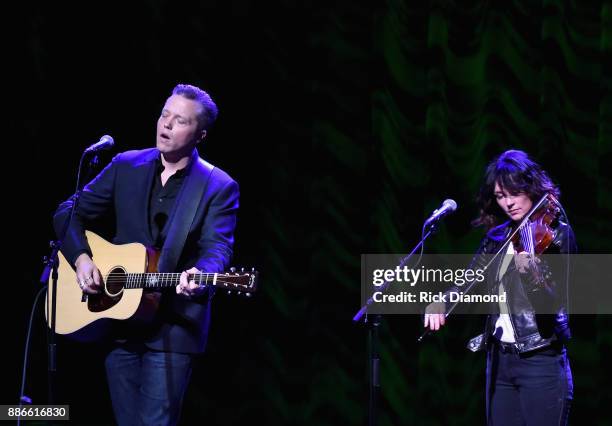 Jason Isbell and Amanda Shires perform onstage during the kick off of Jason Isbell's sold out residency at the Country Music Hall of Fame and Museum...