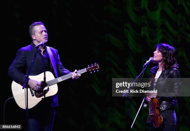 Jason Isbell and Amanda Shires perform onstage during the kick off of Jason Isbell's sold out residency at the Country Music Hall of Fame and Museum...