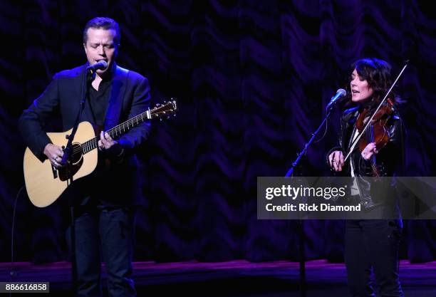 Jason Isbell and Amanda Shires perform onstage during the kick off of Jason Isbell's sold out residency at the Country Music Hall of Fame and Museum...