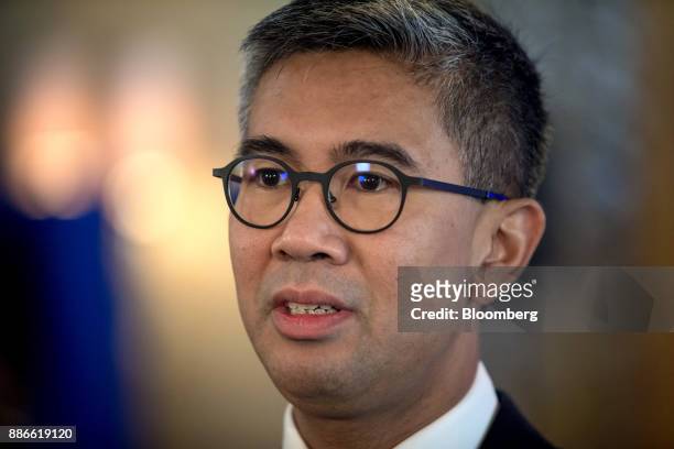 Tengku Zafrul Abdul Aziz, chief executive officer of CIMB Group Holdings Bhd., speaks during a Bloomberg Television interview during the Bloomberg...