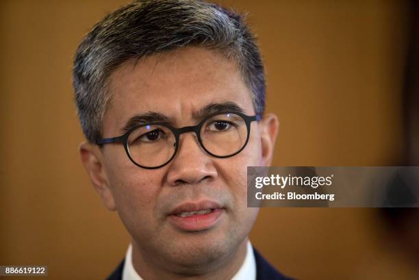 Tengku Zafrul Abdul Aziz, chief executive officer of CIMB Group Holdings Bhd., speaks during a Bloomberg Television interview during the Bloomberg...