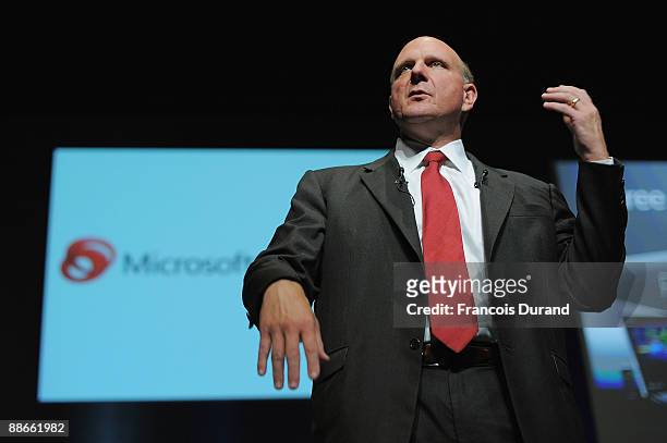 Microsoft CEO Steve Ballmer gives a speech during the Microsoft Advertising Seminar as part of the 56th Cannes Lions International Advertising...