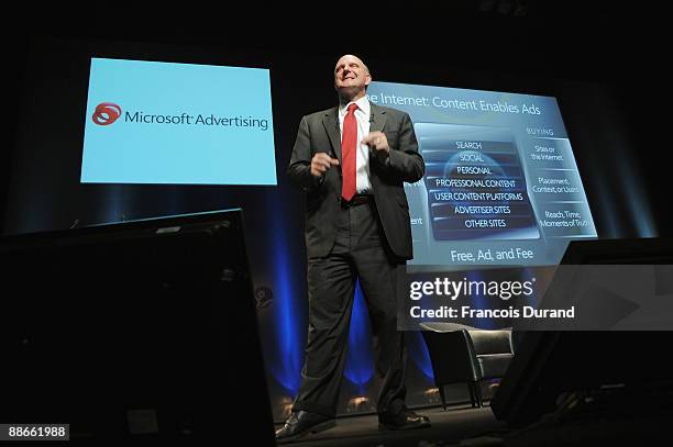 Microsoft CEO Steve Ballmer gives a speech during the Microsoft Advertising Seminar as part of the 56th Cannes Lions International Advertising...