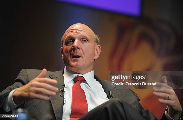 Microsoft CEO Steve Ballmer gives a speech during the Microsoft Advertising Seminar as part of the 56th Cannes Lions International Advertising...