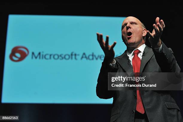 Microsoft CEO Steve Ballmer gives a speech during the Microsoft Advertising Seminar as part of the 56th Cannes Lions International Advertising...