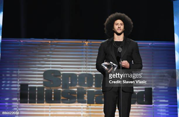 Colin Kaepernick receives the SI Muhammad Ali Legacy Award during SPORTS ILLUSTRATED 2017 Sportsperson of the Year Show on December 5, 2017 at...