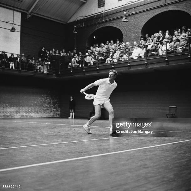 Australian amateur tennis champion Frank Sedgman in action, UK, 16th June 1971.