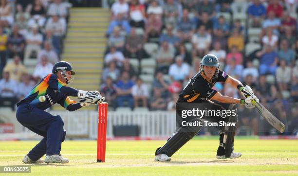 Stephen Moore of Worcester hits out during the Twenty20 Cup match between Worcestershire and Glamorgan at New Road on June 24, 2009 in Worcester,...