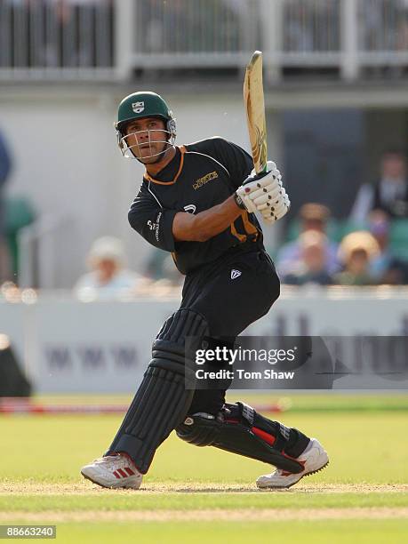 Vikram Solanki of Worcester hits out during the Twenty20 Cup match between Worcestershire and Glamorgan at New Road on June 24, 2009 in Worcester,...