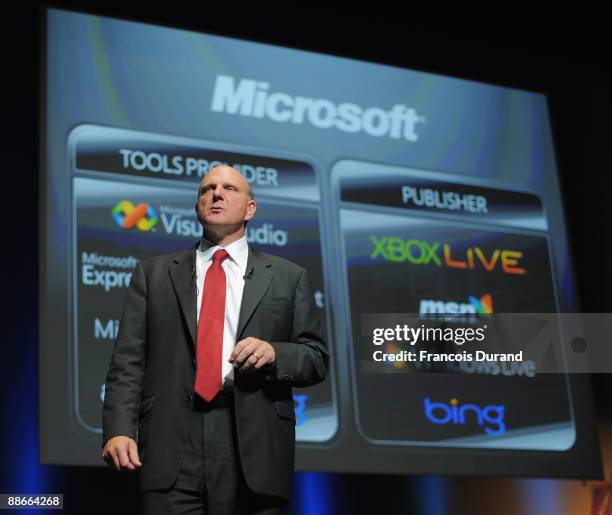 Microsoft CEO Steve Ballmer gives a speech during the Microsoft Advertising Seminar as part of the 56th Cannes Lions International Advertising...