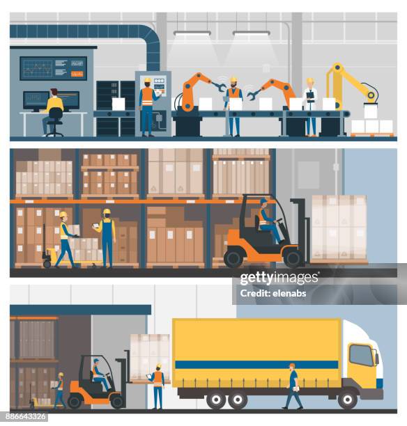 industrial production, warehousing and logistics - truck driver stock illustrations